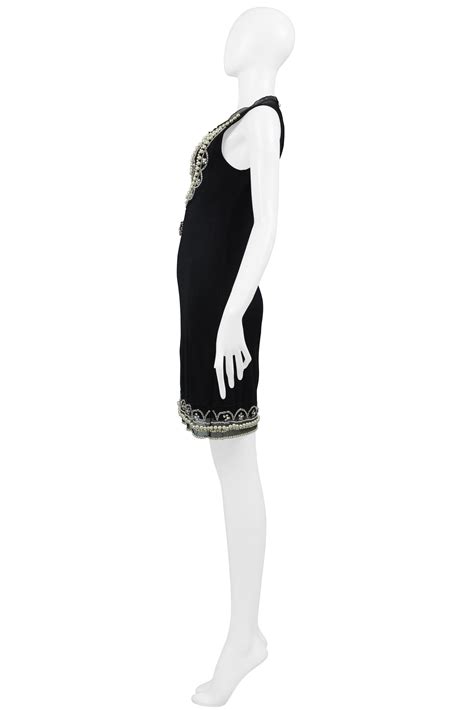 Christian Dior By John Galliano Black Silk Dress With Pearls And Crystals For Sale At 1stdibs