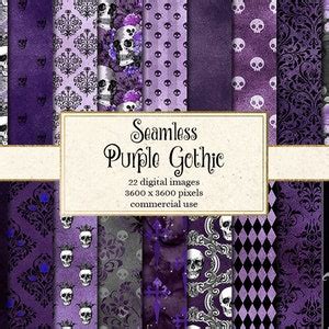 Seamless Purple Gothic Digital Paper Skull Damask Halloween Etsy