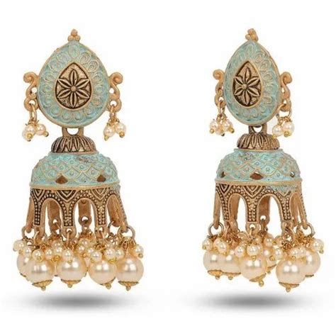 Seevee Fashion Zinc Alloy Base Pearl Women Sky Blue Pearl Jhumka