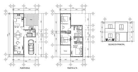 Plano arquitectónico casa habitación de 2 niveles diseño eficiente