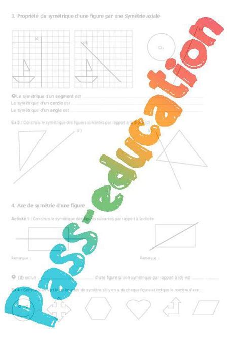 Symétrie axiale Figures usuelles 6ème Géométrie Exercices