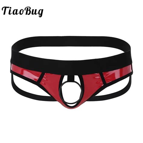 TiaoBug Men Faux Leather Open Back And Hollow Out Jockstrap Male Sexy