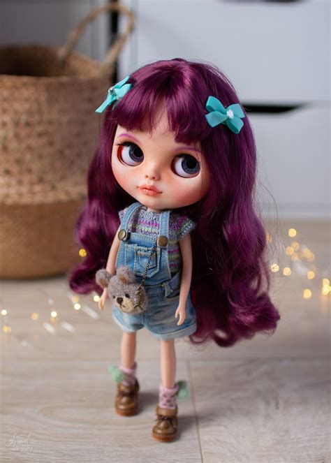 Blythe Custom Doll By Missdrumu Purple Long Hair Doll OOAK Etsy