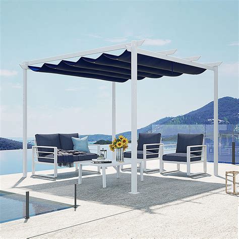 Patiorama 10’ X 10’ Outdoor Retractable Pergola With Sun Shade Canopy White Patio