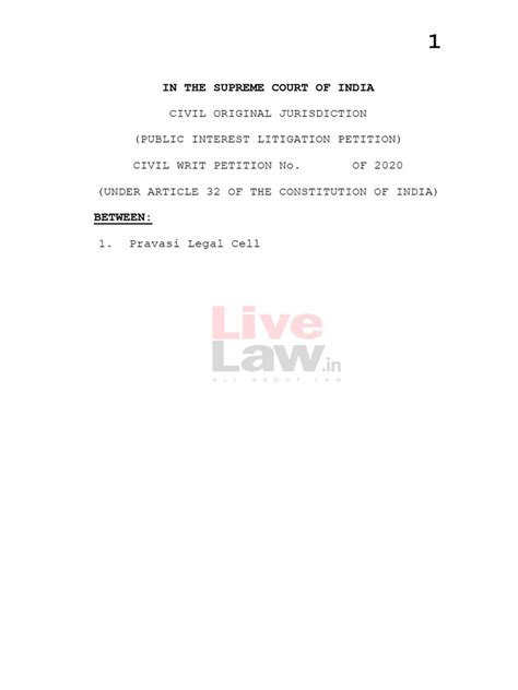 Wp Under Section 32 Pil Format From Live Law Pdf Migrant Worker