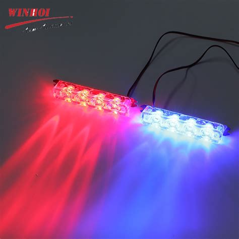 6 4 Led Warning Strobe Lights Bar 12v Amber Blue Red Police Emergency