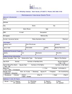 Homeowners Insurance Quote Sheet Template Fill Online Printable