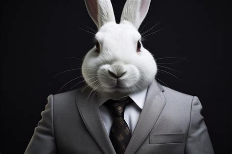 Premium Ai Image A Whimsical Portrait Of A White Rabbit In A Formal Suit