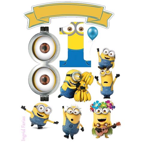 Topo De Bolo Minions Cortado Colado Pronta Entrega Personalizado