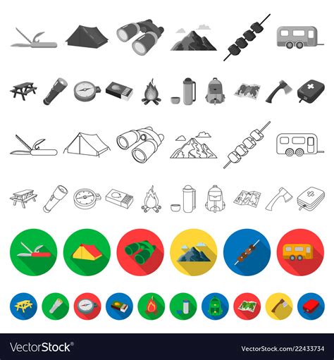 Rest In The Camping Flat Icons Set Collection Vector Image