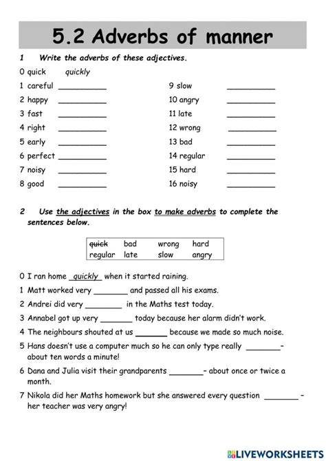 Wider World 2 Unit 5 2 Adverbs Of Manner Worksheet In 2024 Adverbs