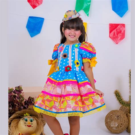 Vestido De Festa Junina Cantinho Do Nordeste Azul De Po S