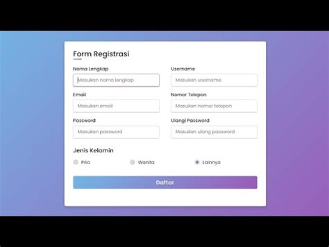 Membuat Form Registrasi Menggunakan Html Dan Css Youtube