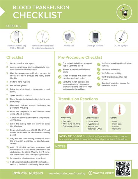 Nursing Cs Blood Transfusion Checklist Blood Transfusion Checklist