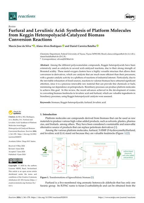 PDF Furfural And Levulinic Acid Synthesis Of Platform Molecules From