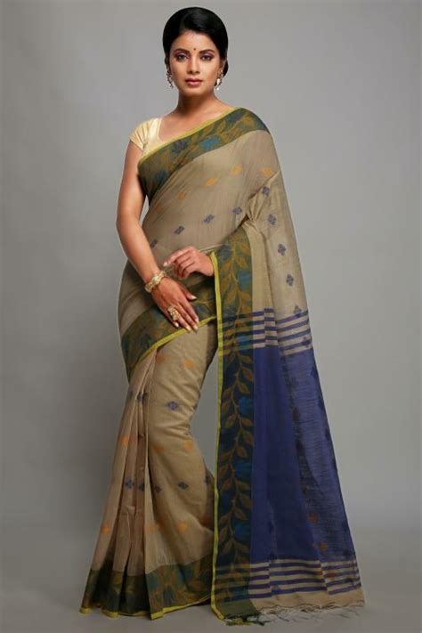 Woodentant Women Beige Woven Design Pure Cotton Saree Jiomart