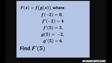 Find F 5 When F X F G X Where F 2 8 F 2 4 F 5 3 G 5