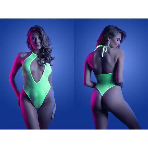 Fantasy Lingerie Glow “night Vision” Glow In The Dark Gartered Teddy S M White Green