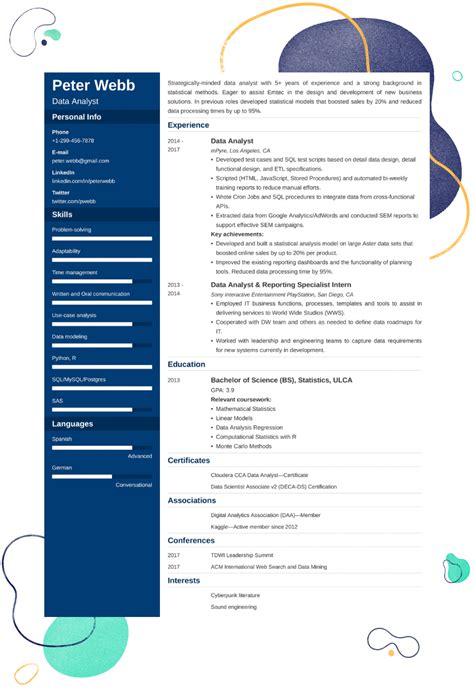 Data Analyst Cv Sample—20 Examples And Writing Tips