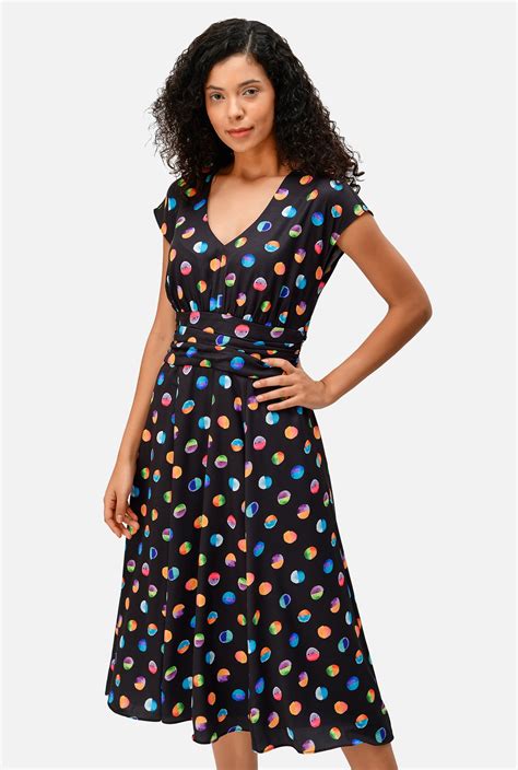 Shop Polka Dot Print Crepe Pleated Empire Dress Eshakti