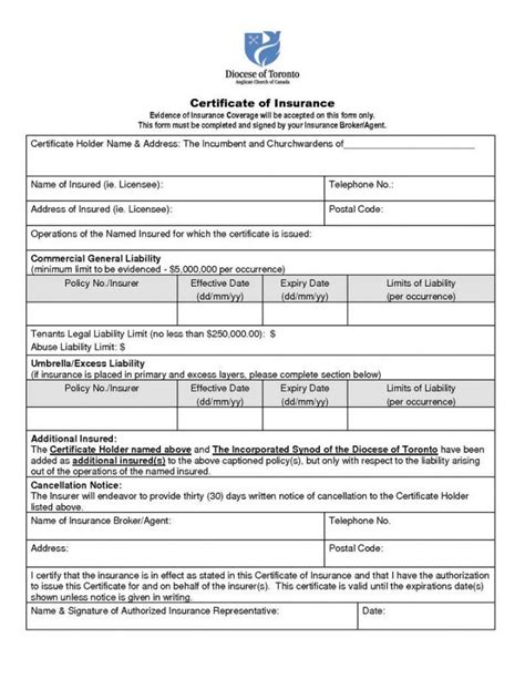 Get Our Sample Of Certificate Of Insurance Request Form Template