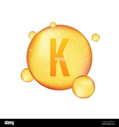 Vitamin K Gold Shining Icon Ascorbic Acid Vector Illustration Stock