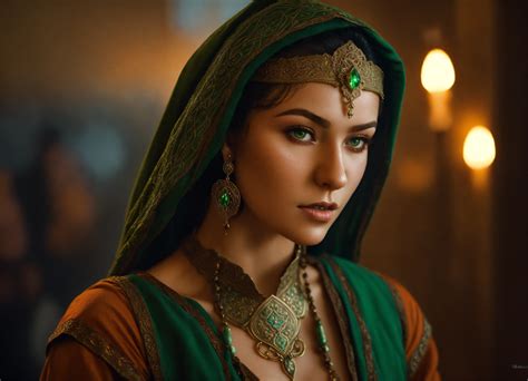 Lexica Tamerlan Female Elf In Medieval Style Turkish Clothes Green Eyes Tan Skin Dark