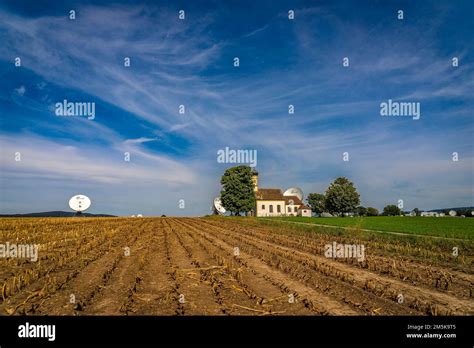 St Johann Chapel And Parabolic Antenna Satellite Dish In Raisting