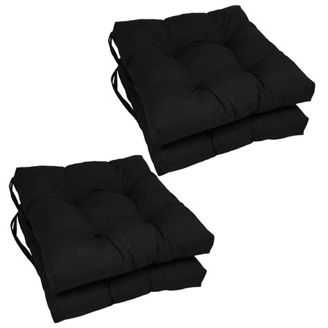 16-inch Solid Twill Square Tufted Chair Cushions (Set of 4)-Color:Black ...