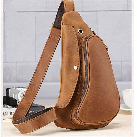 Genuine Leather Sling Backpack Multi Pocket Chest Bag Etsy