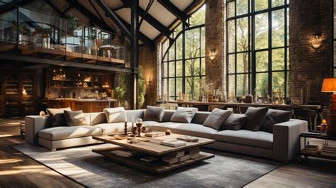 Premium Photo | Loft interior design featuring a modern living room