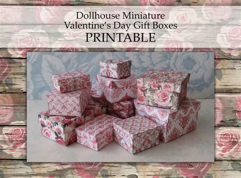 Dollhouse Miniature Valentines Day T Boxes Printable Pink White Red