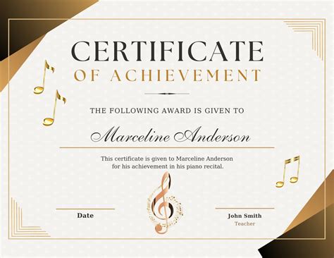 Certificate Of Achievement Music Recital Customize Template Digital