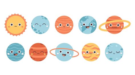 Collection Of Cute Cartoon Planets Solar System Earth Day Save