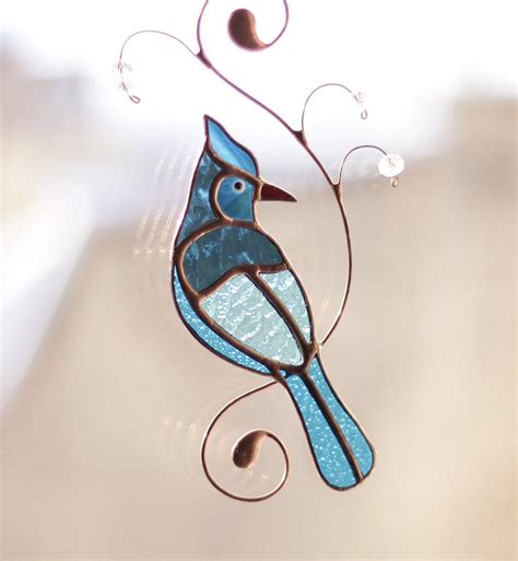 Stained Glass Blue Jay Black Headed Suncatcher Bird Etsy Canada Stained Glass Birds Glass