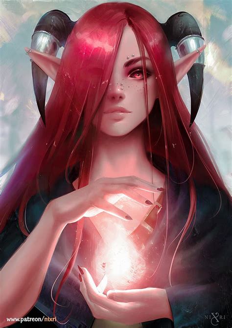 Hd Wallpaper Nixri Women Demon Girls Elf Ears Demon Eyes Redhead Red Eyes Wallpaper Flare