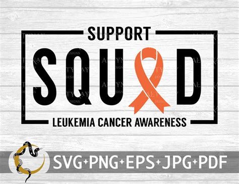 Support Squad Leukemia Cancer Svg Heart Ribbon Orange Svg Leukemia