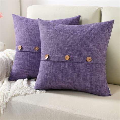 Futei Lavender Linen Decorative Throw Pillow Covers 20x20 Inch Set Of 2