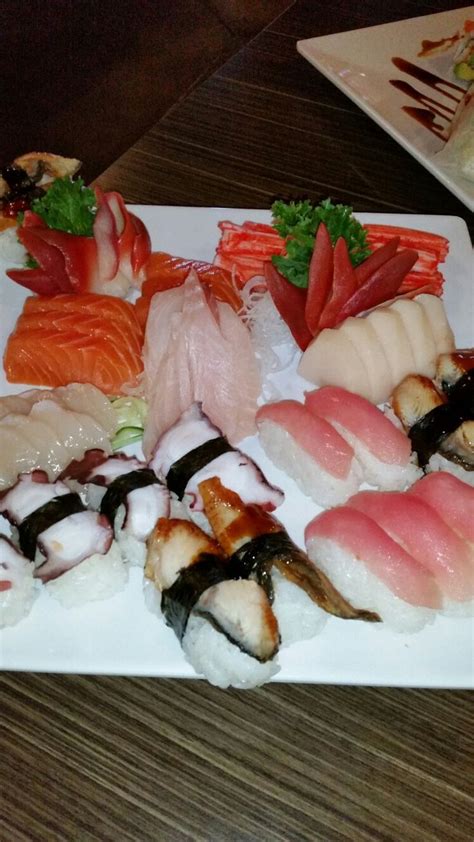 Assorted sushi and sashimi.