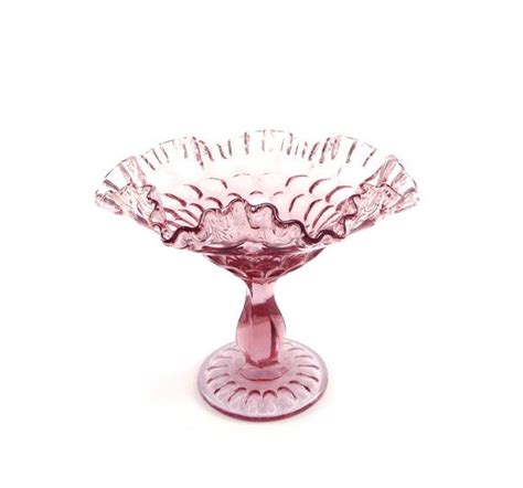 Vintage Pedestal Candy Dish Rose Glass Compote Ruffled Etsy Glass Collection Pink Glass Glass