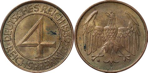 WEIMARER REPUBLIK 4 Pfennig 1932 A J 315 Kursmünze STG MA Shops