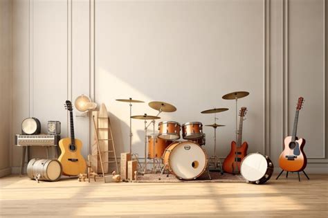 Premium Ai Image There Are Many Guitars And Drums In A Room With A