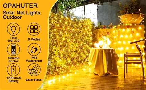 OPAHUTER 198LEDs Solar Net Lights Outdoor 6 6 X 9 8 Ft Mesh Fairy