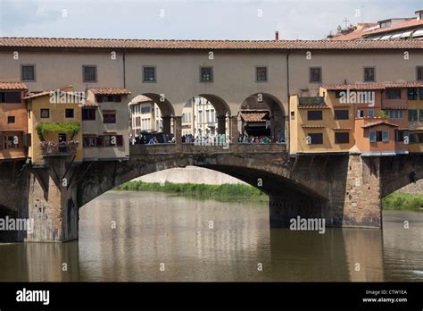 City Of Florence Italy Picturesque View Of The Ponte Vecchio Spanning