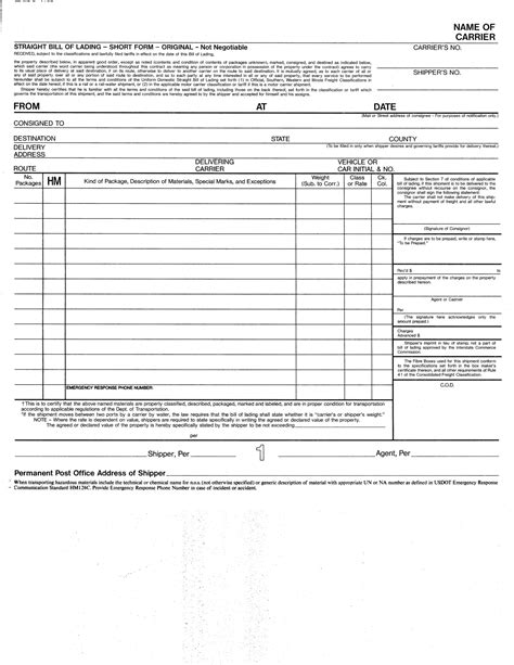 Generic Bill Of Lading 9 Examples Format Pdf