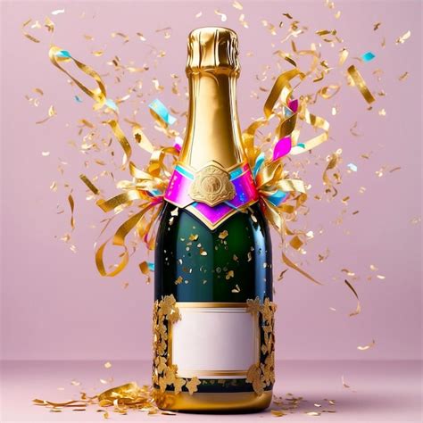 Premium PSD | A bottle of champagne with confetti on a purple backgroundAz