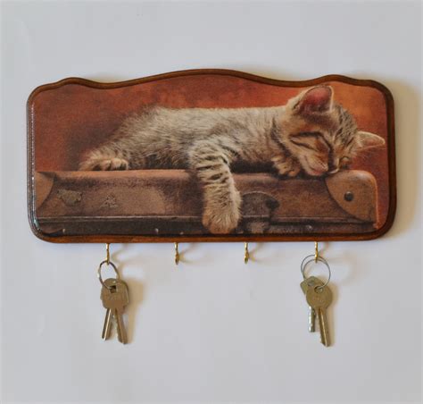 Wooden Key Holder For Wall Decor Cat Wood Key Hanger Wall Key Etsy