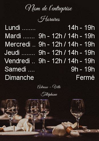 Affiche Commerce Restaurant Table Horaire Verre à imprimer carte 3749