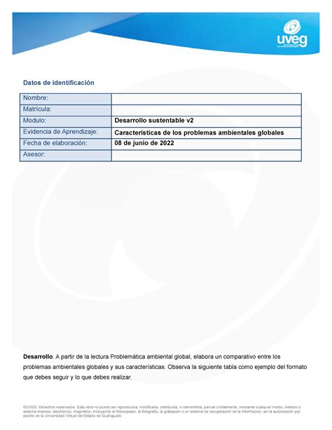 Cuadro Sin Ptico Problemas Ambientales Datos De Identificaci N Nombre