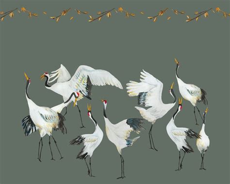 Catchii Cranes Green Japanese Crane Dance Oiseaux Porcelaine